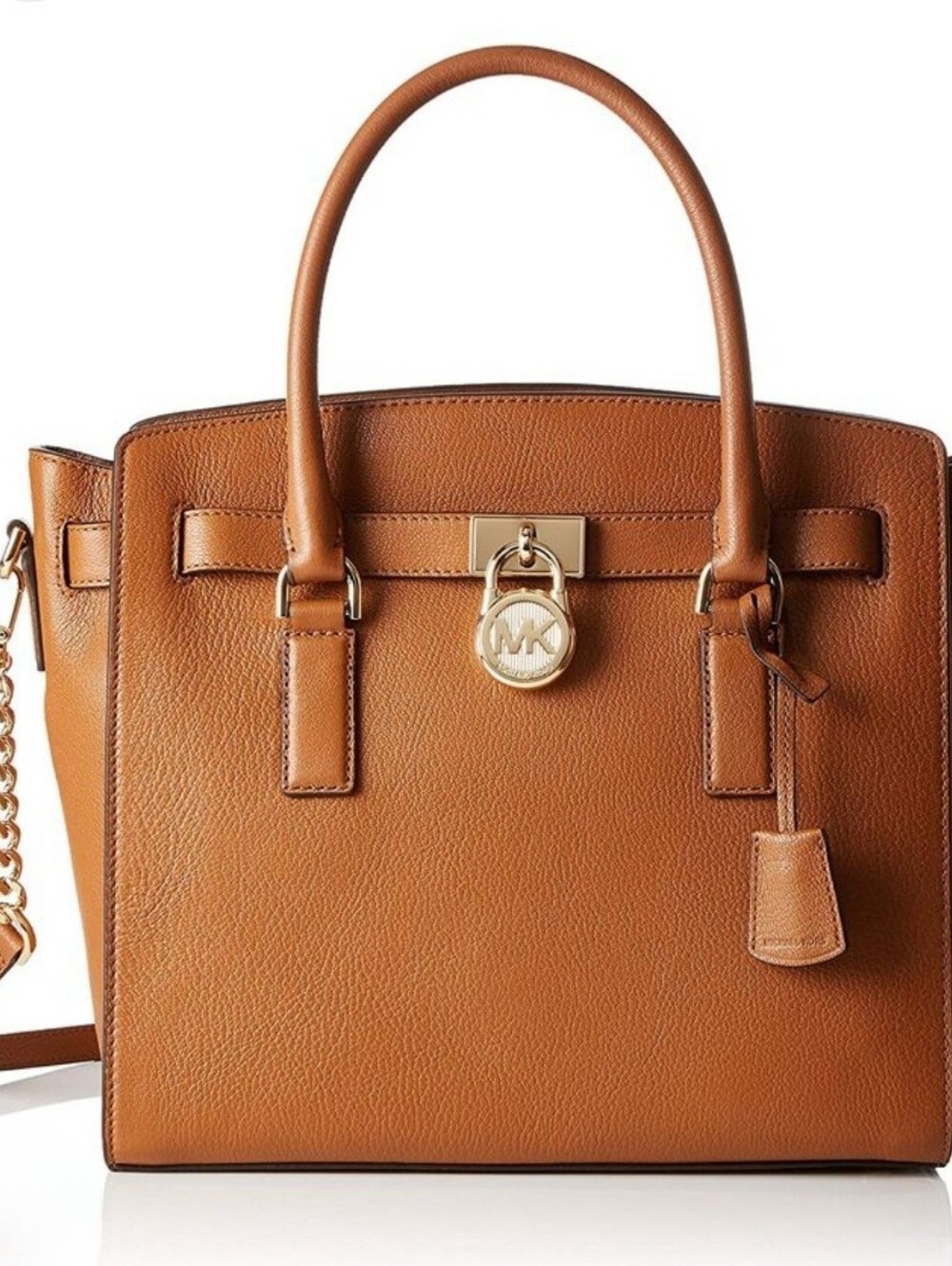 Michael Kors Hamilton Medium Pebbled Leather Satchel – Tan / Cognac Brown
